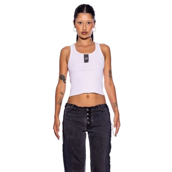 SAMI MIRO VINTAGE Scrap Tank in White & Black Medium New Womens Sleeveless Top - Picture 9 of 13